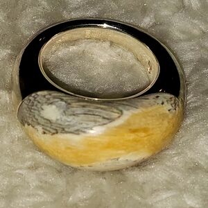 Size‎ 7 Calvin Klein Sterling Silver 925 ebony wood Hyperbole statement ring new